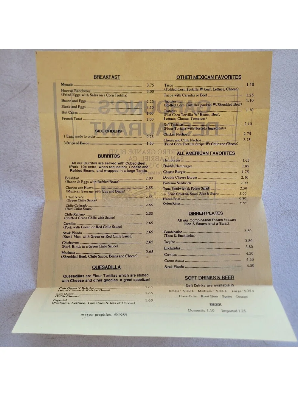 Vintage 1989 Gardunos Restaurant Menu San Gabriel CA Mexican American Diner SGV